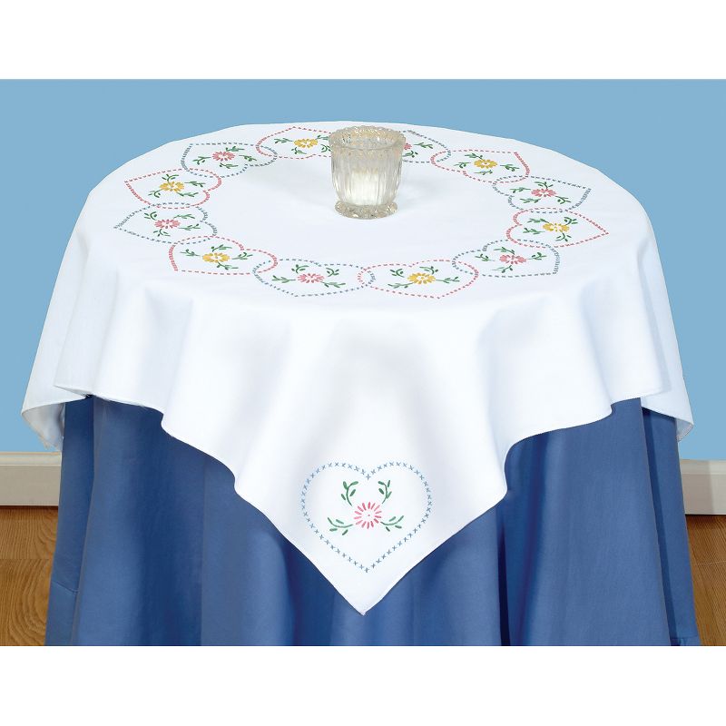 Jack Dempsey Stamped White Perle Edge Table Topper 35"X35"-Starburst Of Hearts