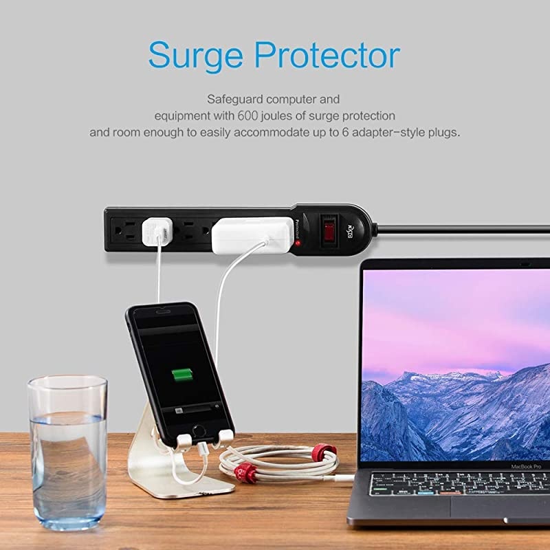 6Outlet Surge Protector Power Strip 10Pack 600 Joule Overload Protection 2Foot Cord