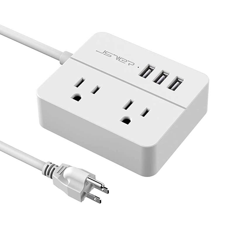 Compact Travel Power Strip with 3 USB Smart Charging Station and 2 Power Outlet White