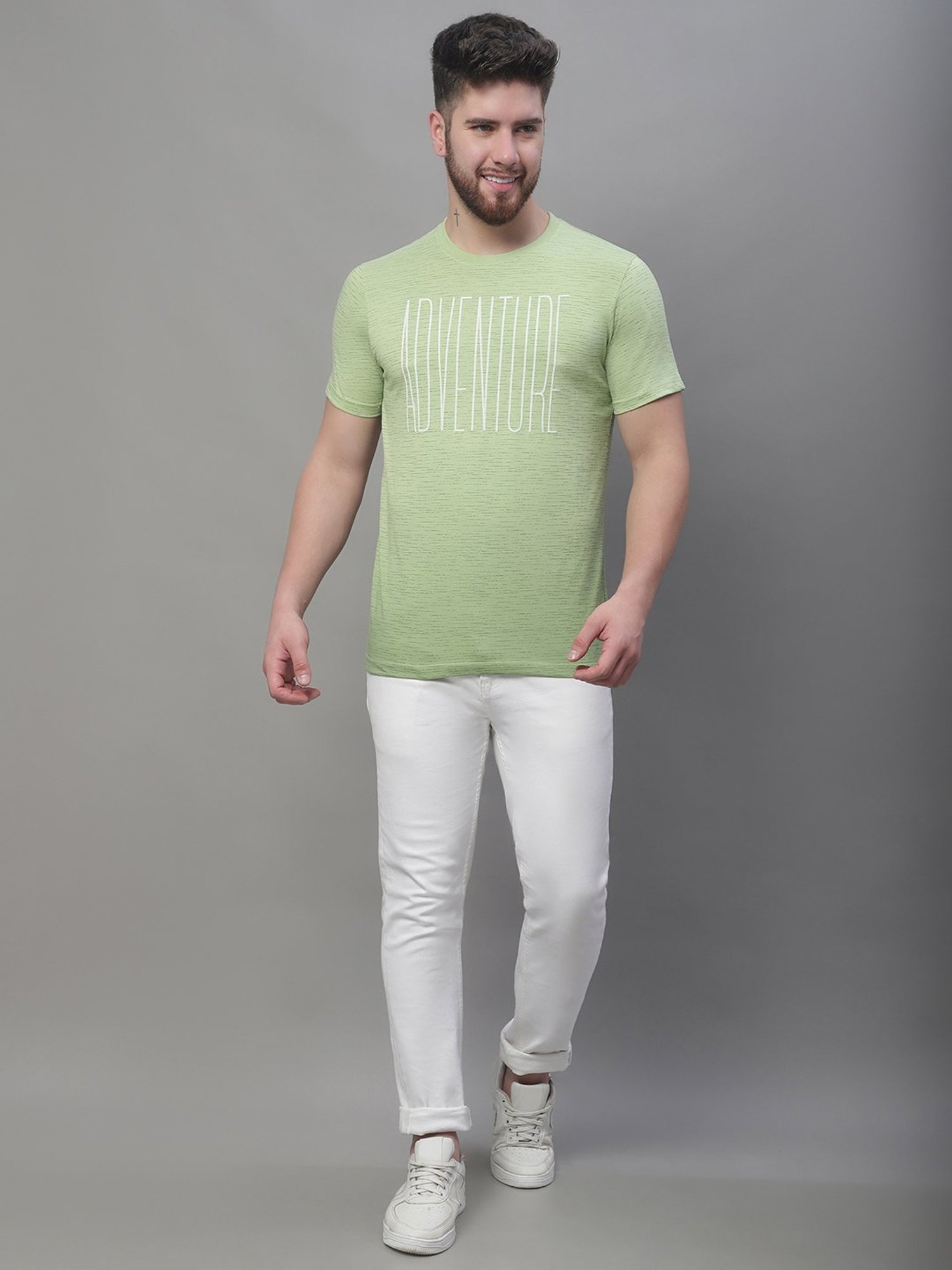 Venitian- Forbidden Clothing Light Green Slim Fit Printed T-Shirt