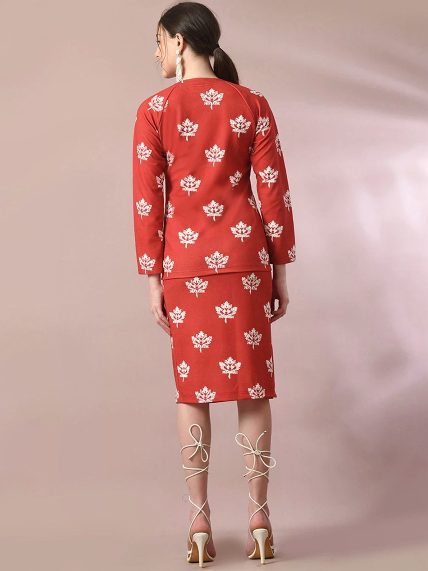 Myshka Red Floral Print Top Skirt Set