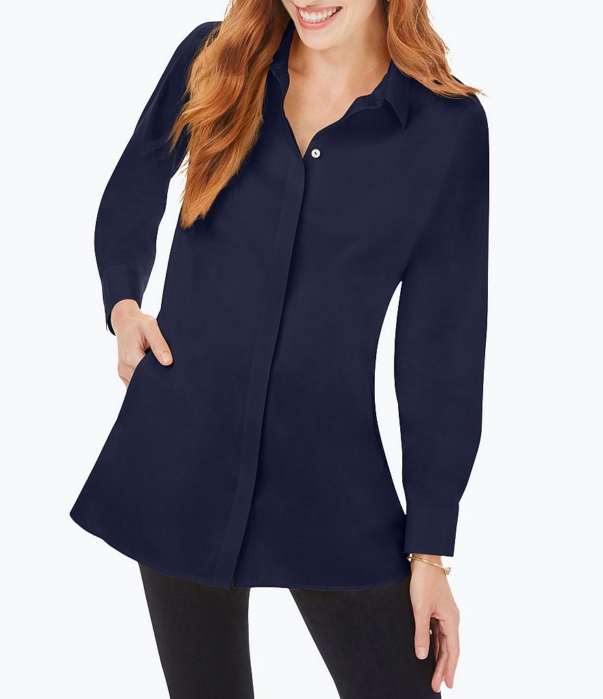 Foxcroft Cici Long Sleeve Point Collar Neck Stretch Non-Iron Shaped Tunic