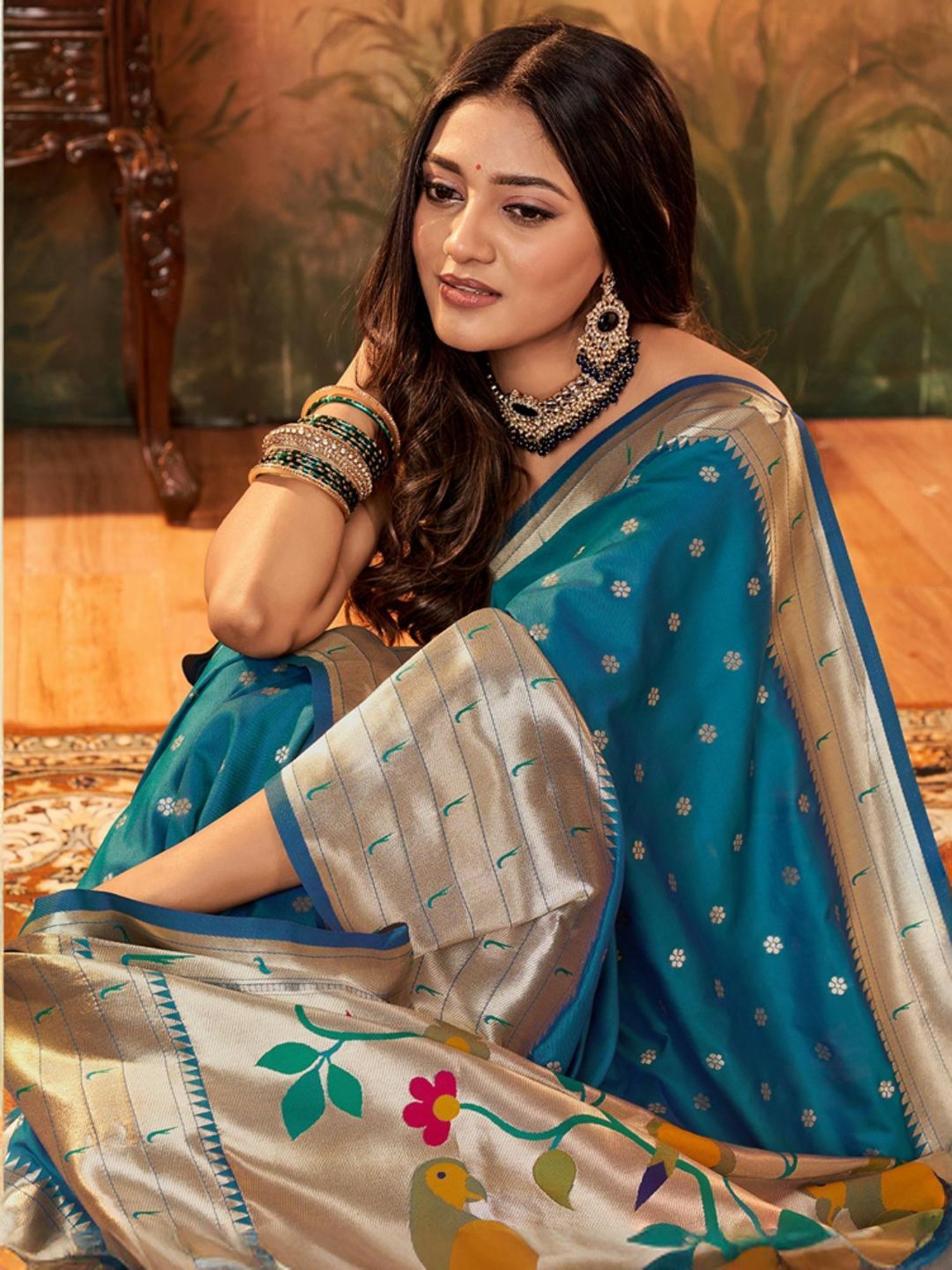 Unnati Silks Grey Cotton Printed Saree With Unstitched Blouse