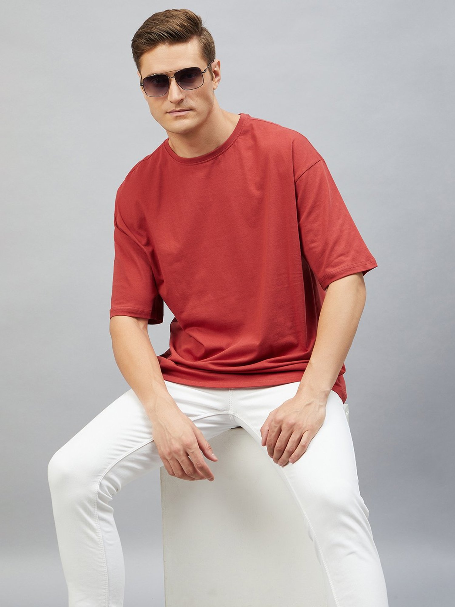CHIMPAAANZEE Red Loose Fit Oversized Crew T-Shirt