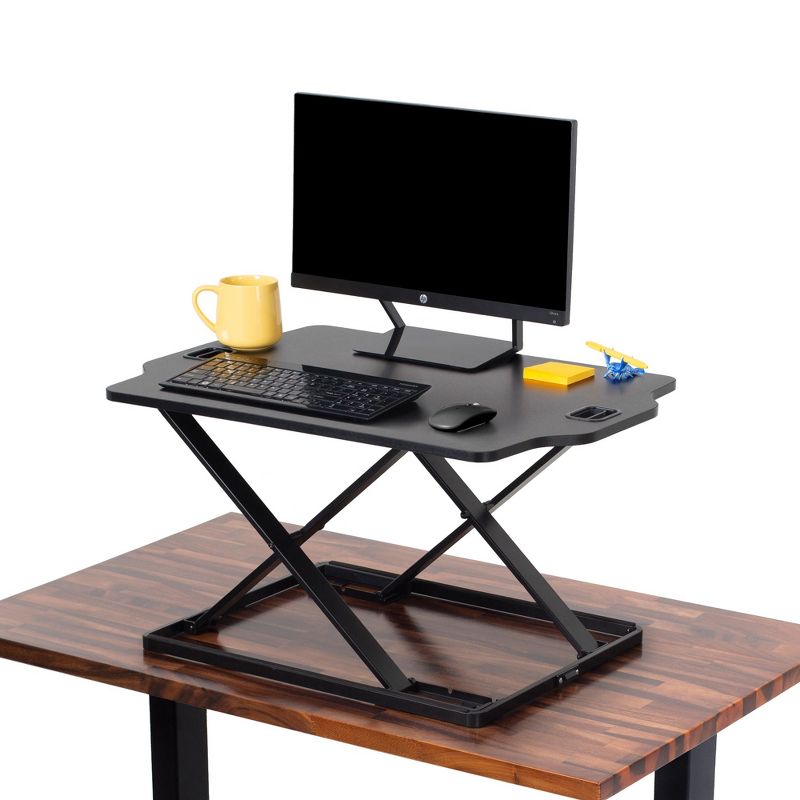 X-Elite Essential Standing Desk Converter with Pneumatic Height Adjustment &ndash; Black &ndash; Stand Steady