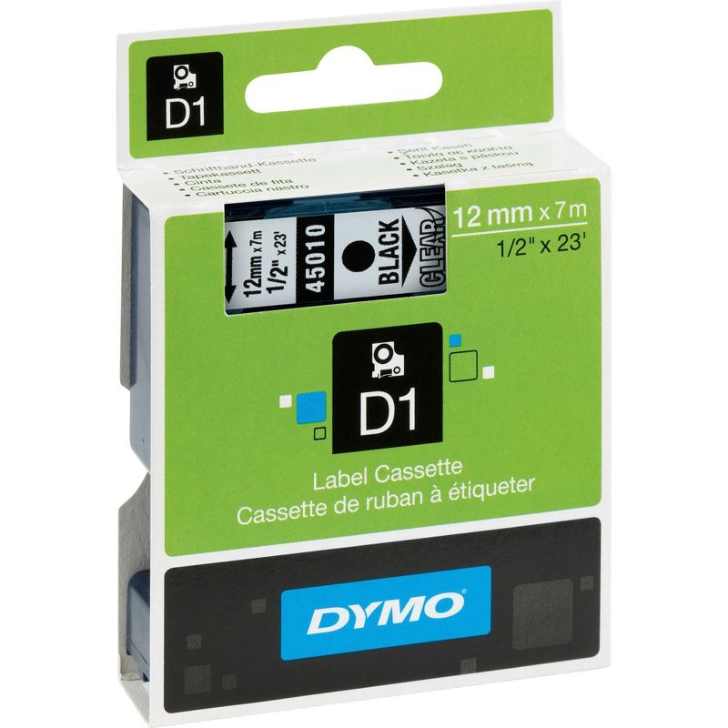 Dymo D1 Electronic Tape Cartridge - 1/2" Width x 23 ft Length - Rectangle - Thermal Transfer - Clear - Polyester - 1 Each