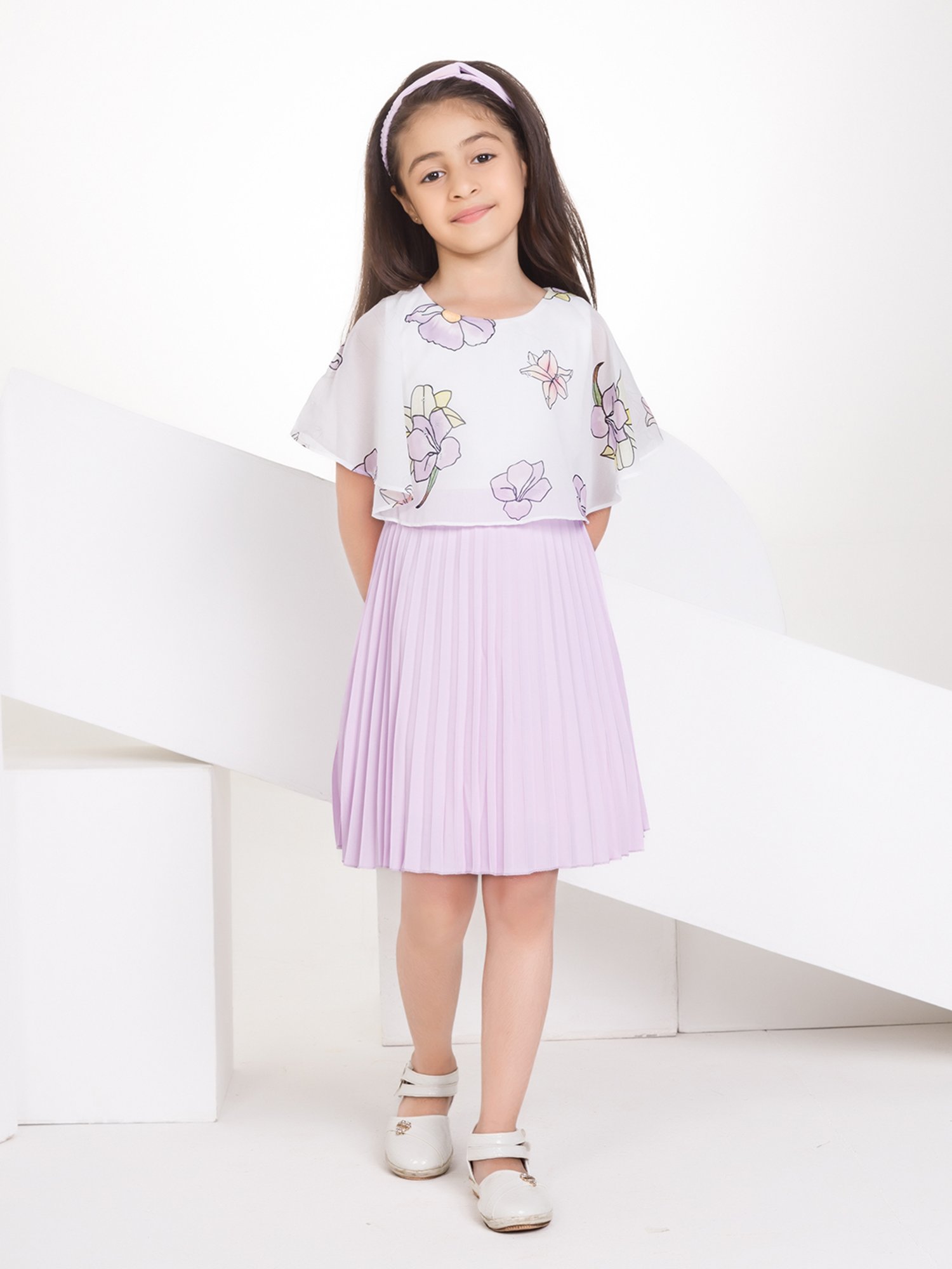 Peppermint Kids Purple & White Floral Print Dress