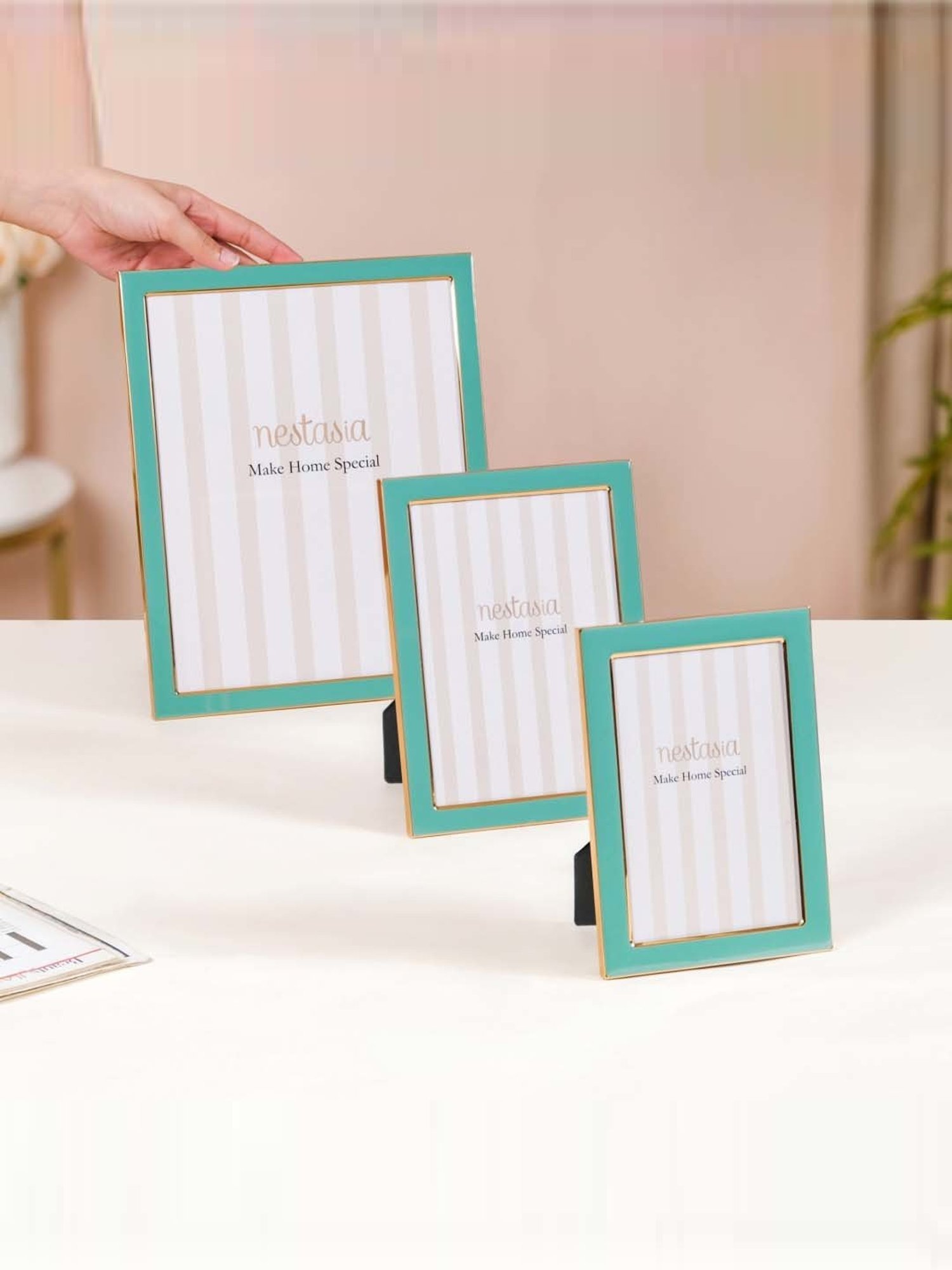Nestasia Modern Teal Metal Photo Frames Set Of 3