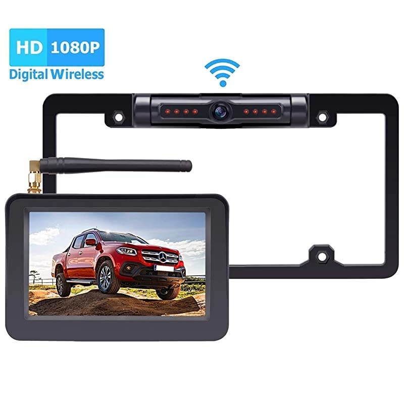 Y26 HD 1080P Digital Wireless Backup Camera System Kit 5 Monitor Hitch Rear View License Plate Camera for TrucksCampersVansCars HighSpeed Observation System