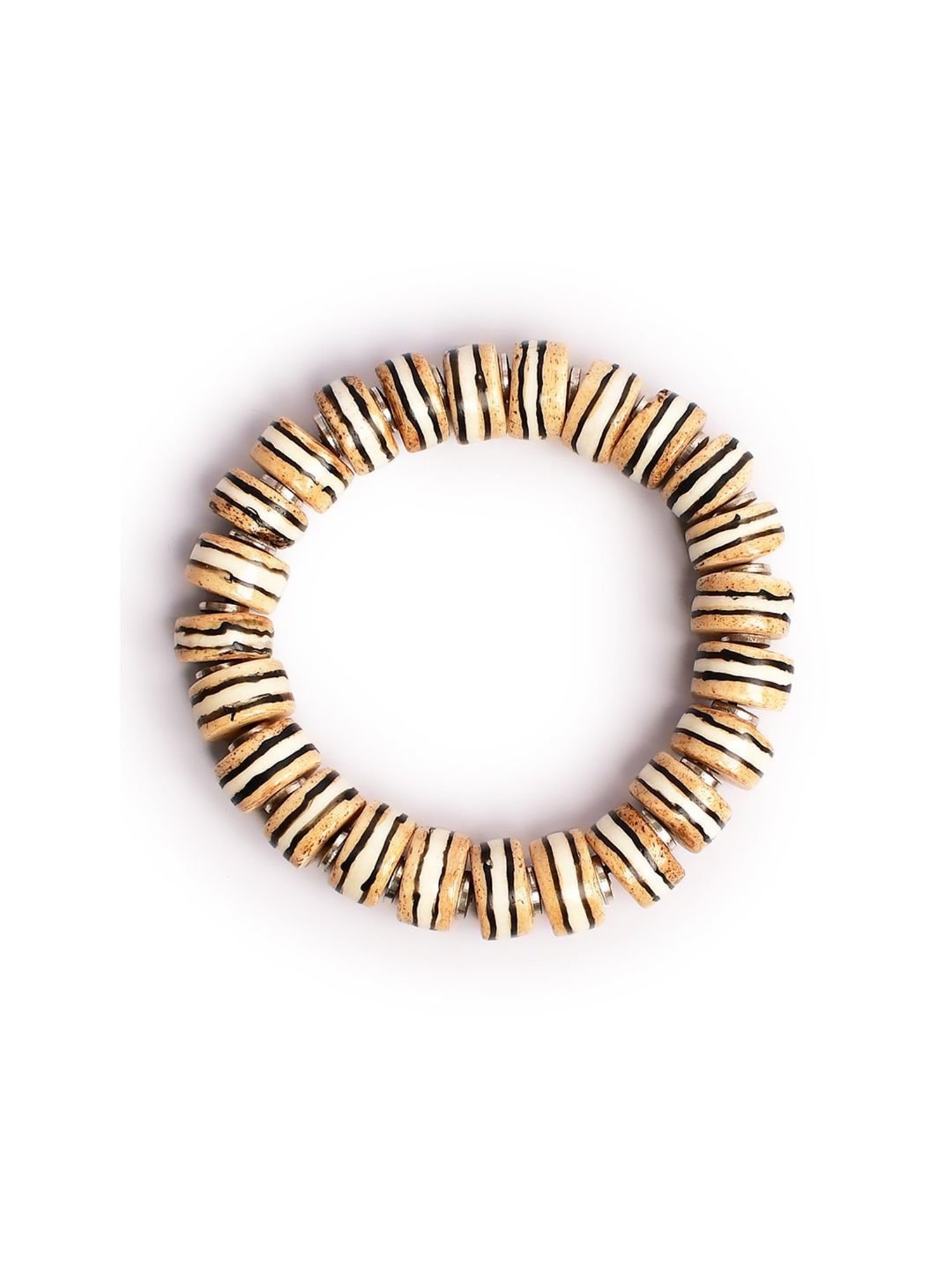 IMLI STREET Brown & White Artificial Beaded Stretchable Bracelet for Women