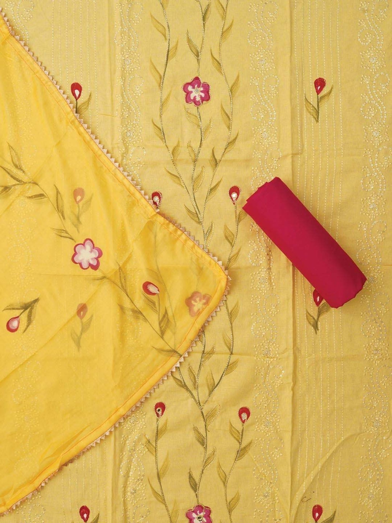 Jaipur Kurti Yellow Embroidered Unstitched Dress Material