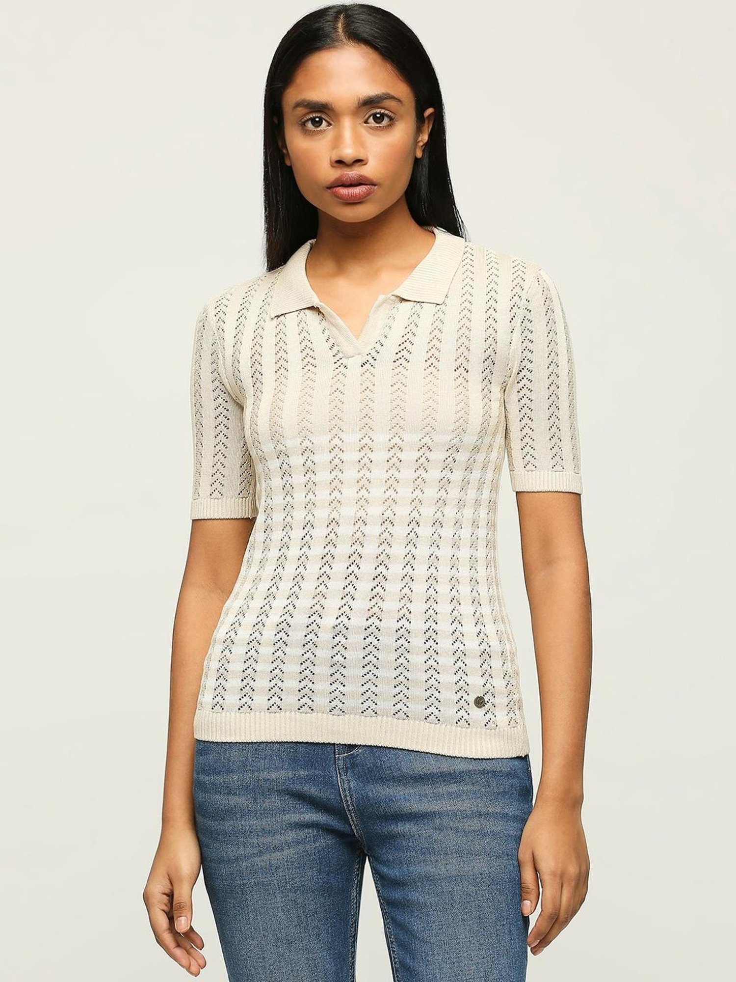 Pepe Jeans Beige Self Pattern Sweater