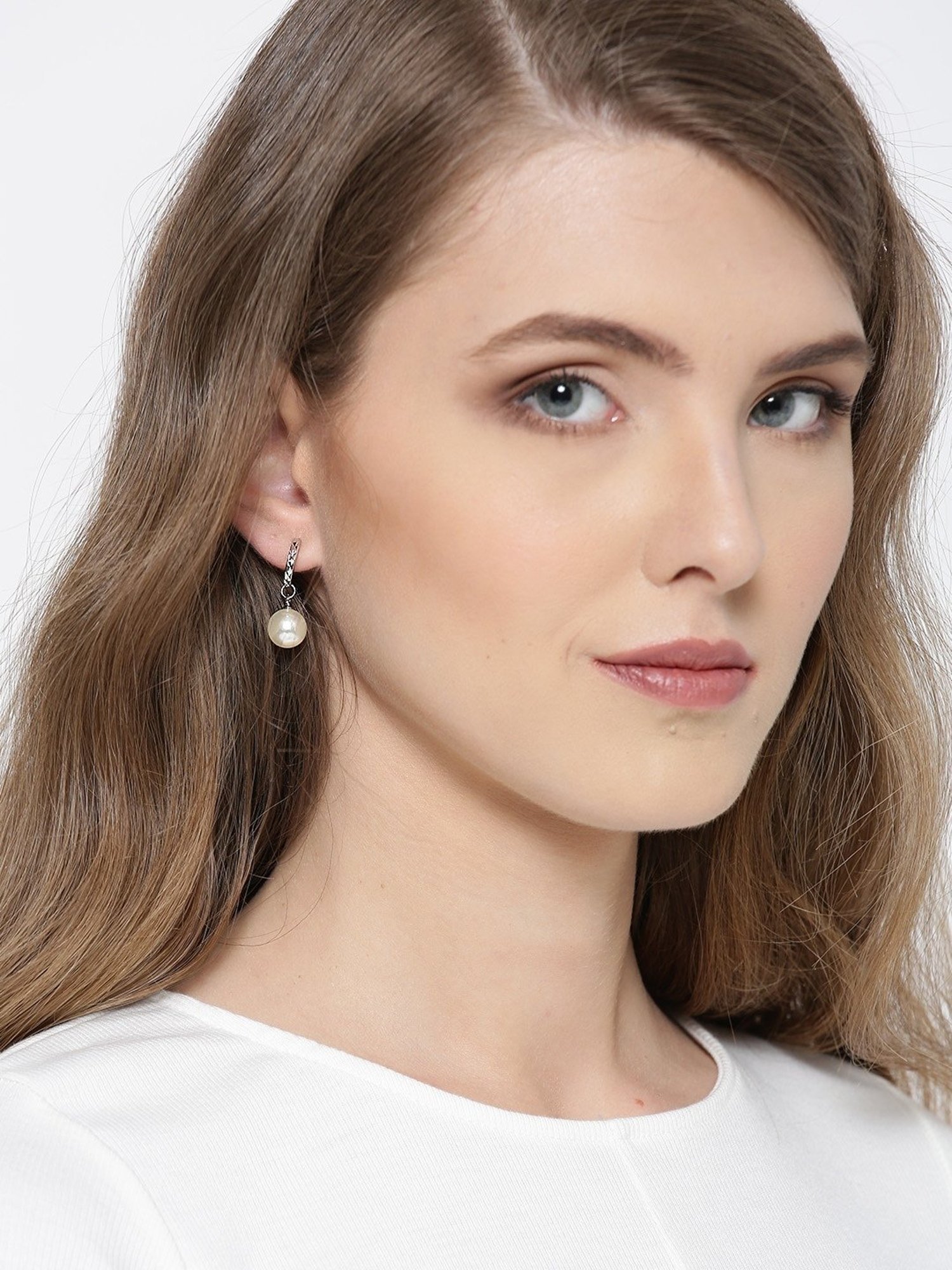 OOMPH Cubic Zirconia & Pearl Drop Earrings for Women - Set of 2