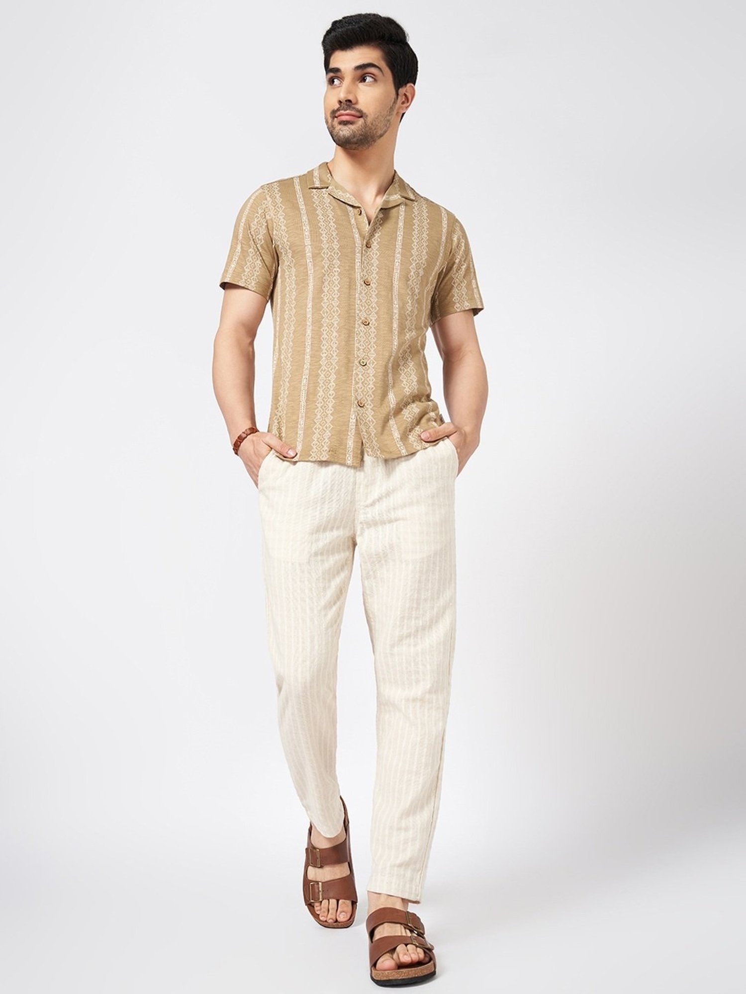 7 Alt By Pantaloons Off White Cotton Relaxed Fit Trousers