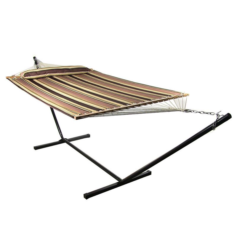 Sorbus Brazilian Double Hammock with Stand - Green, Blue Stripes