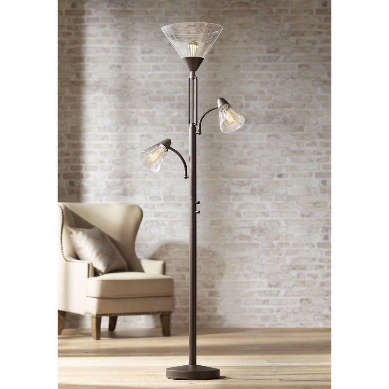 Franklin Iron Works Industrial Torchiere Lamp Tree Tiger Bronze Seedy Glass Dimmable LED Edison Bulbs for Living Room Reading