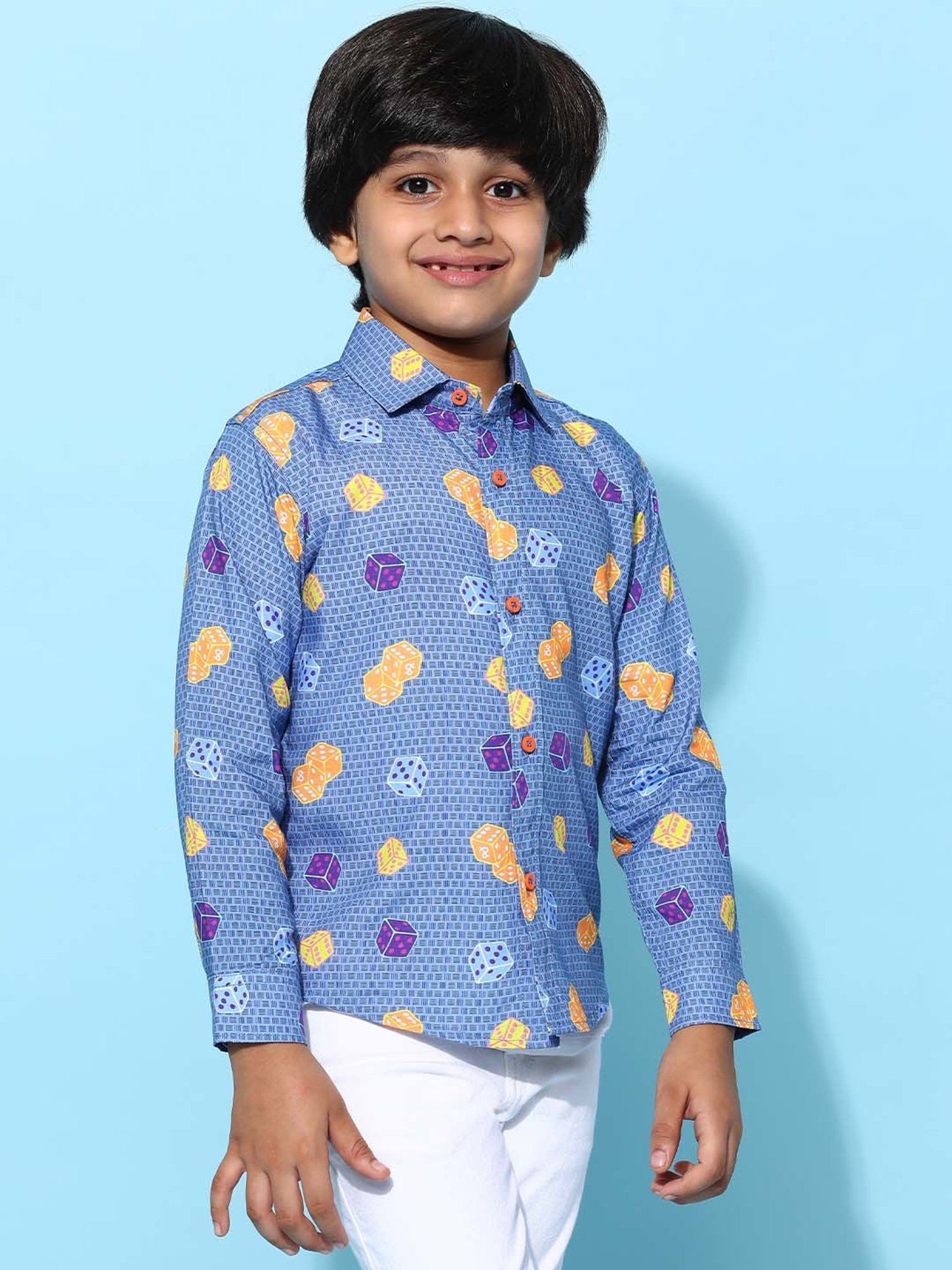 Tales & Stories Kids Navy Printed Full Sleeves Shirt