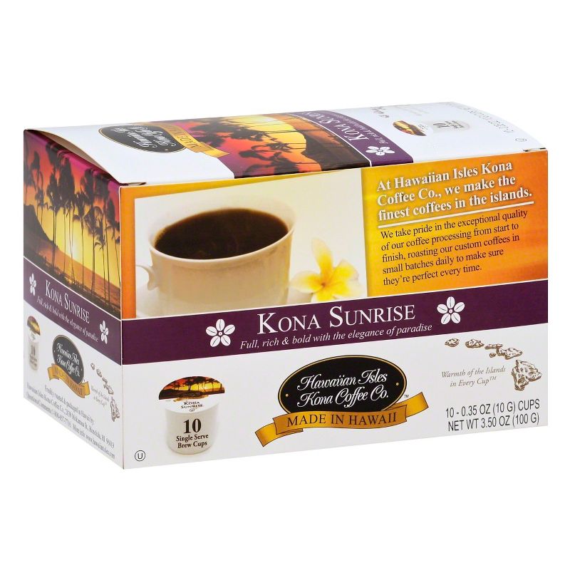 Hawaiian Isles Kona Sunrise Medium Roast Coffee - Single Serve Pods - 10ct