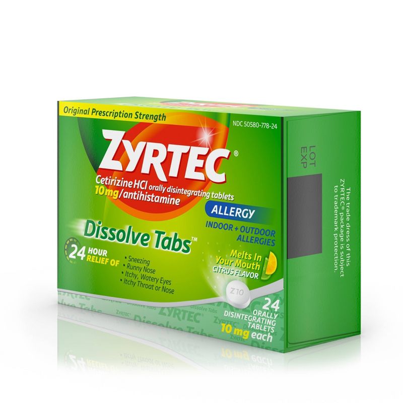 Zyrtec Allergy Relief Dissolve Tablets - Citrus Flavor - Cetirizine HCl - 24ct
