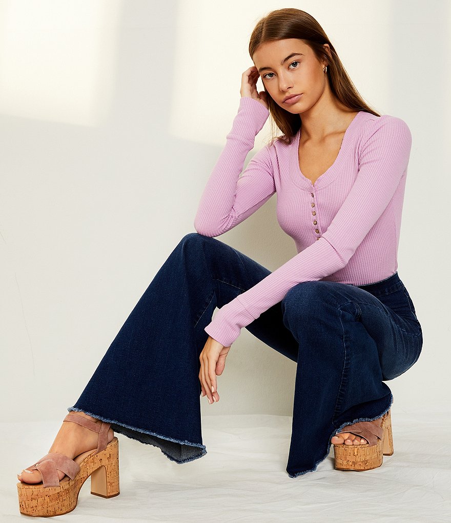 YMI Jeanswear Love Mid Rise Fray Hem Flare Jeans