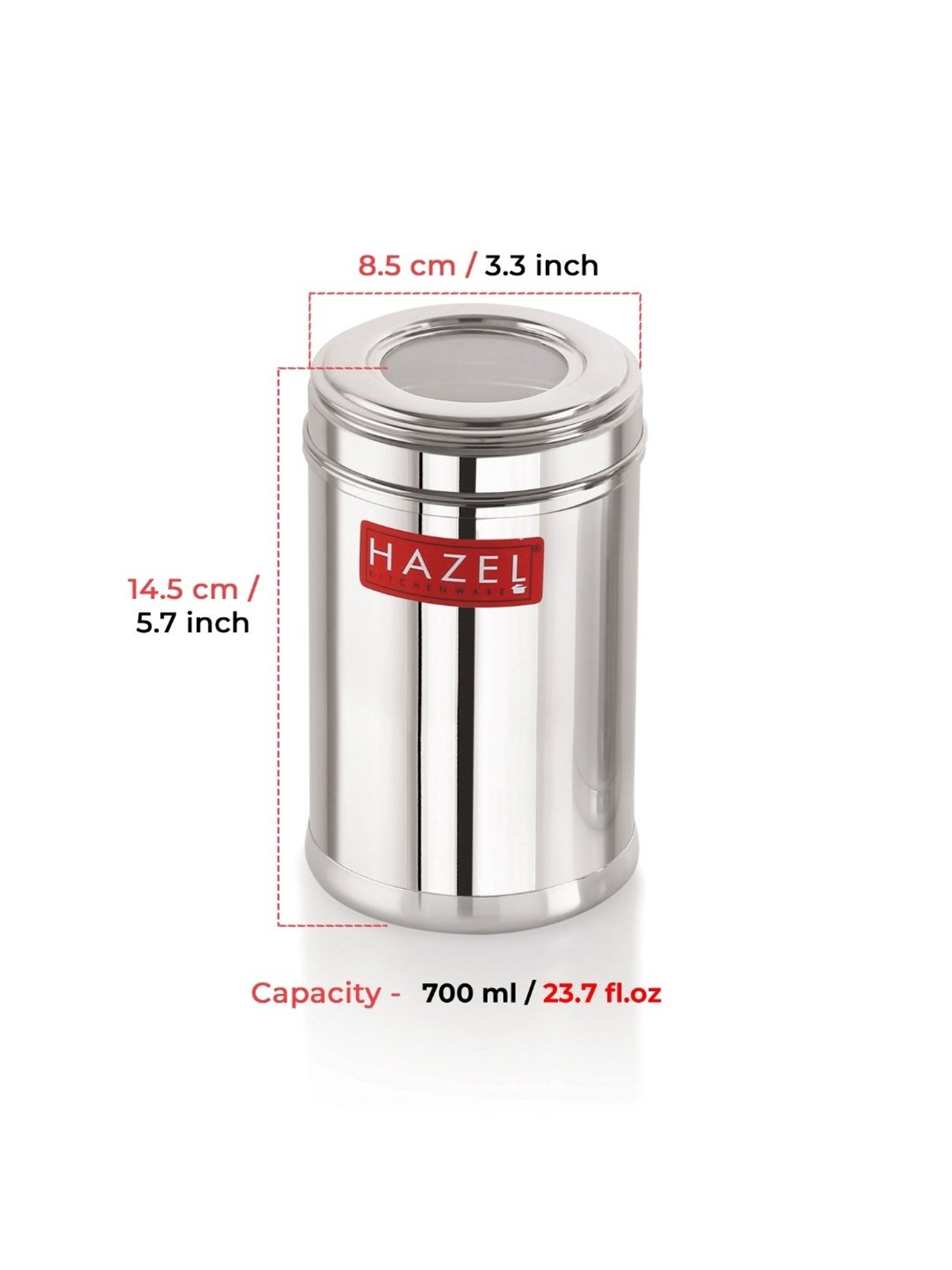 HAZEL Silver & Transparent Stainless Steel Multipurpose Container With Lid (700 ml)