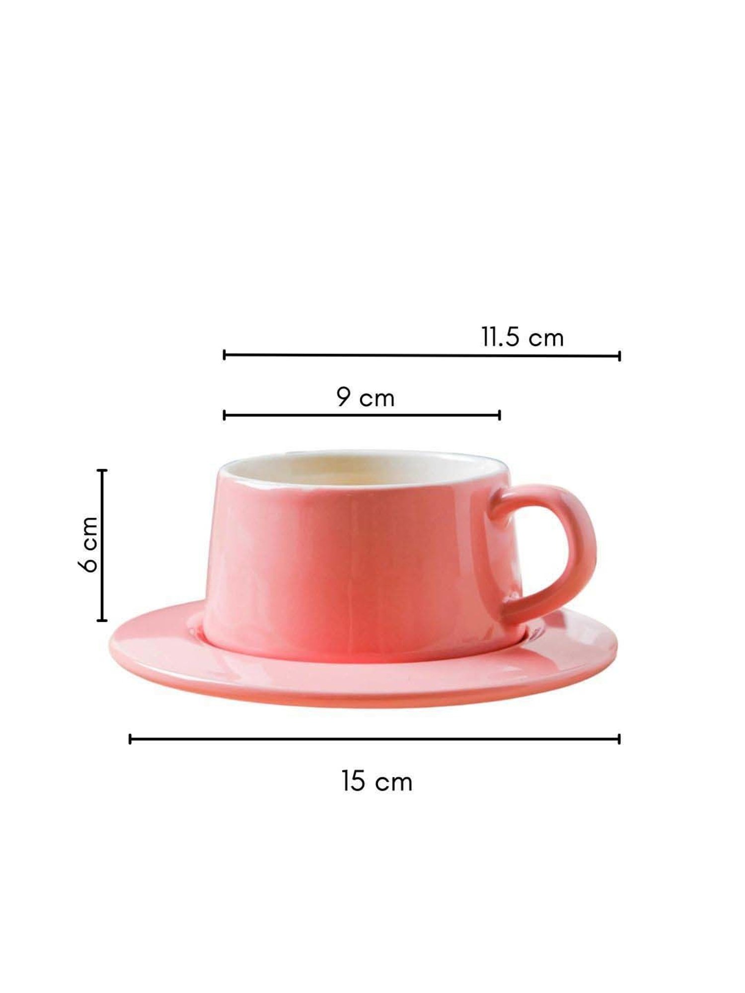 Nestasia Premium Quality Glossy Pink Cup With Round Handle & Saucer Set For Serving Hot Drinks