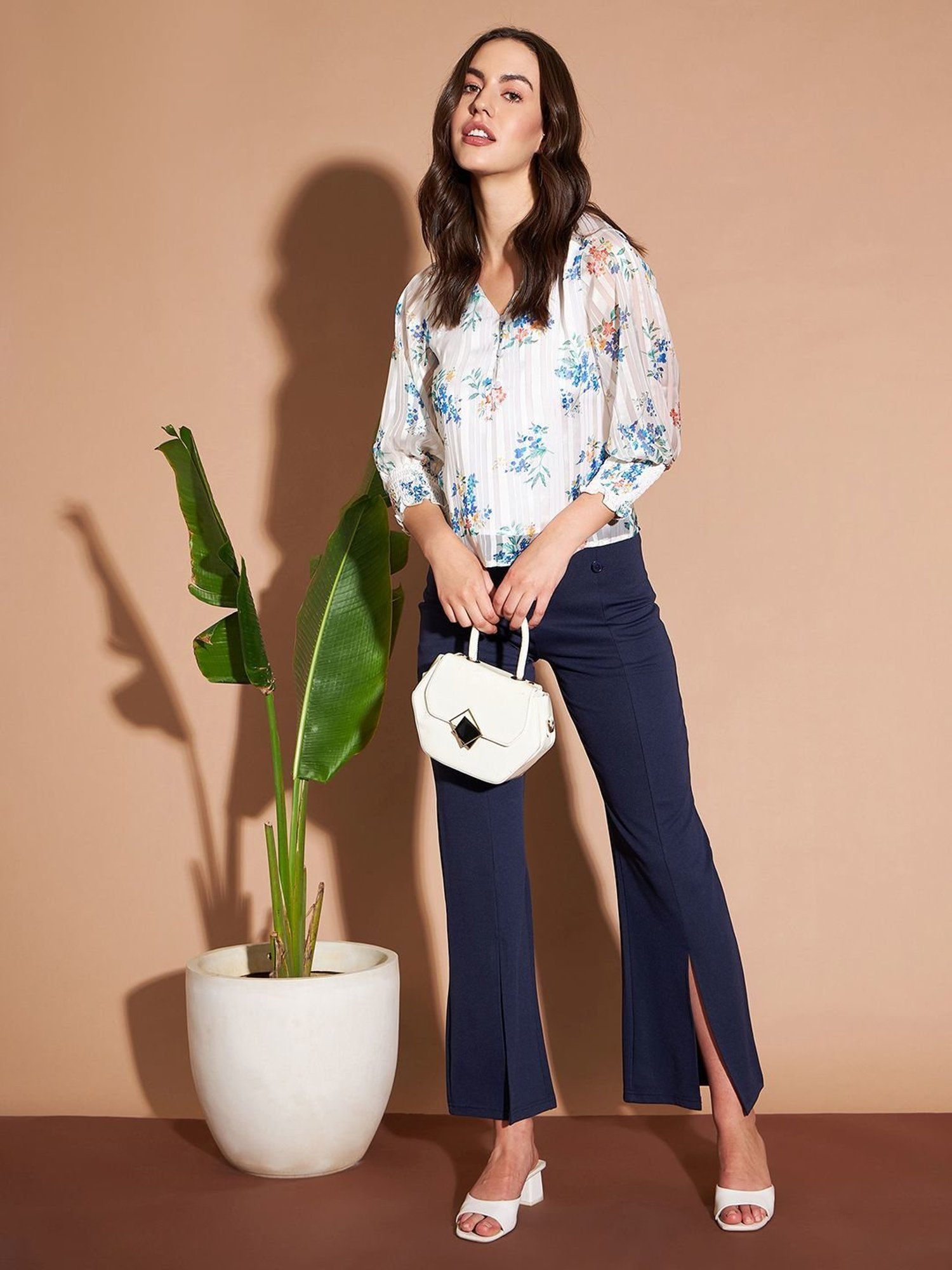 Marie Claire Off-White Printed Top