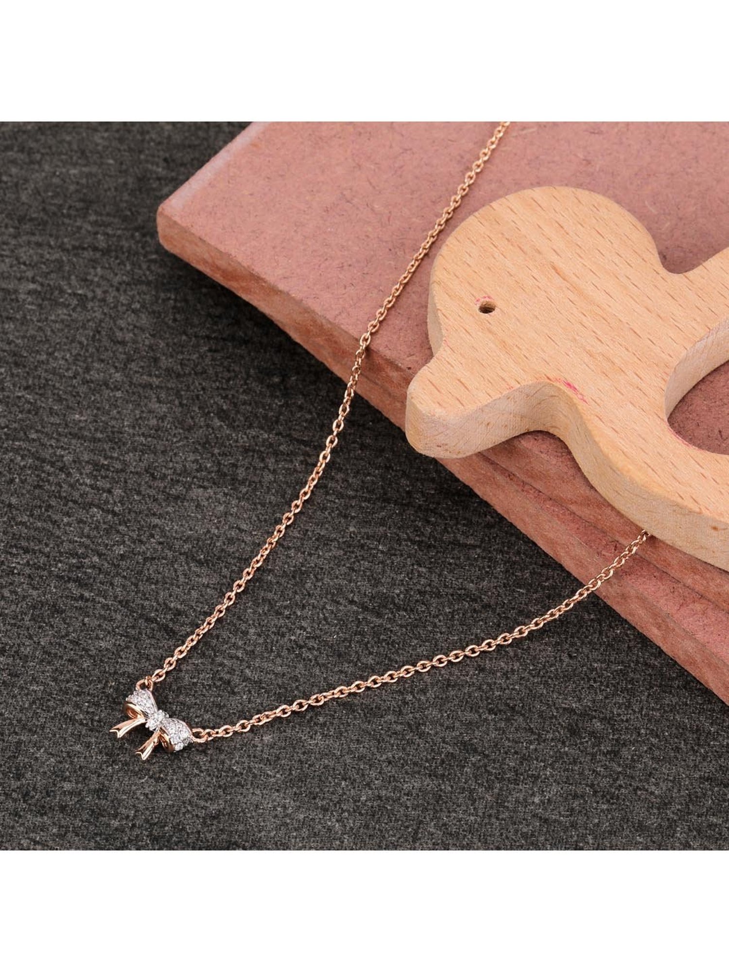 Praavy 92.5 Sterling Silver The Rose Gold Petite Bow Necklace for Kids