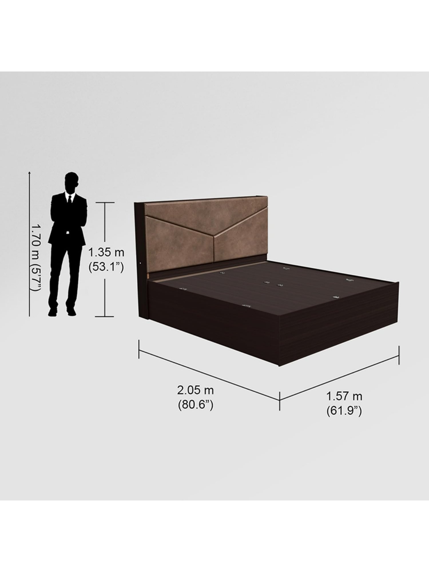 Godrej Interio Glory Morf Brown Engineered Wood Queen Size Bed with Box Storage - 1-Year Warranty