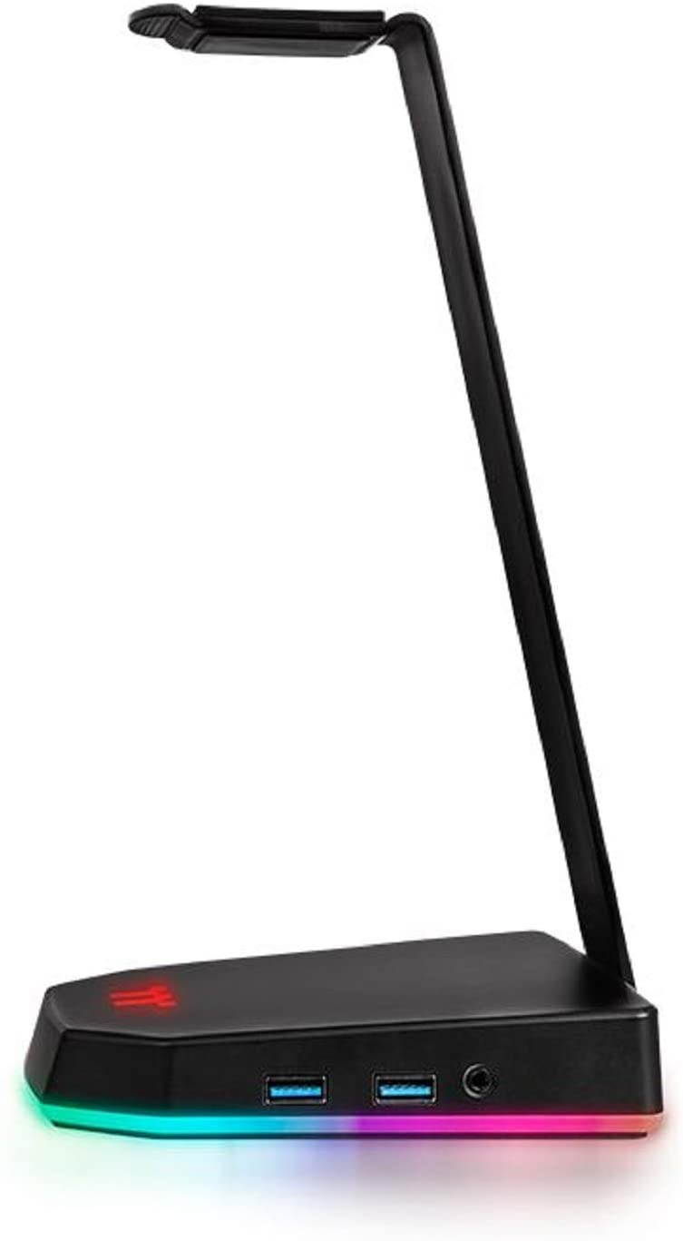 Thermaltake Tt E1 RGB Gaming Headset Stand with a 2-port USB 3.0 hub and 3.5mm 4-pole audio port,  Aluminum construction,8 stunning lighting effects,Black(GEA-TTP-THSBLK-06)