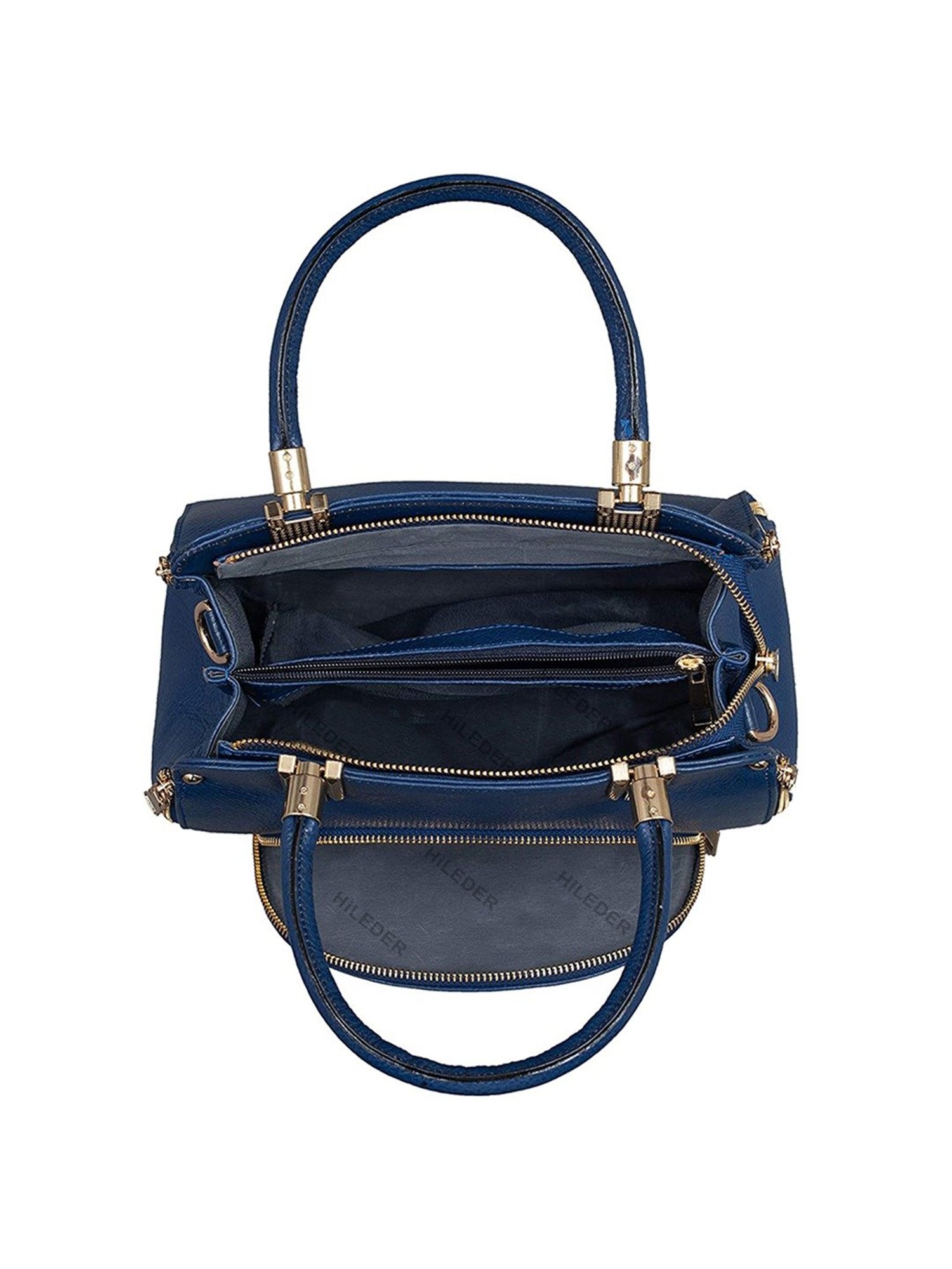HiLEDER Blue Solid Medium Satchel Handbag