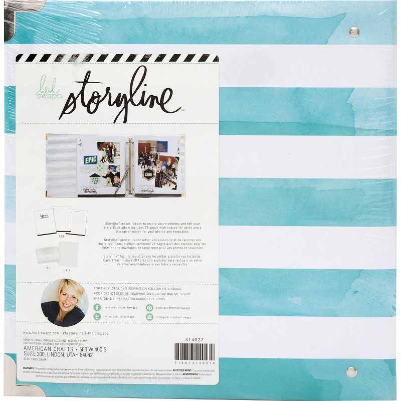 Heidi Swapp Storyline2 D-Ring Album 8.5"X11"-Watercolor Stripe