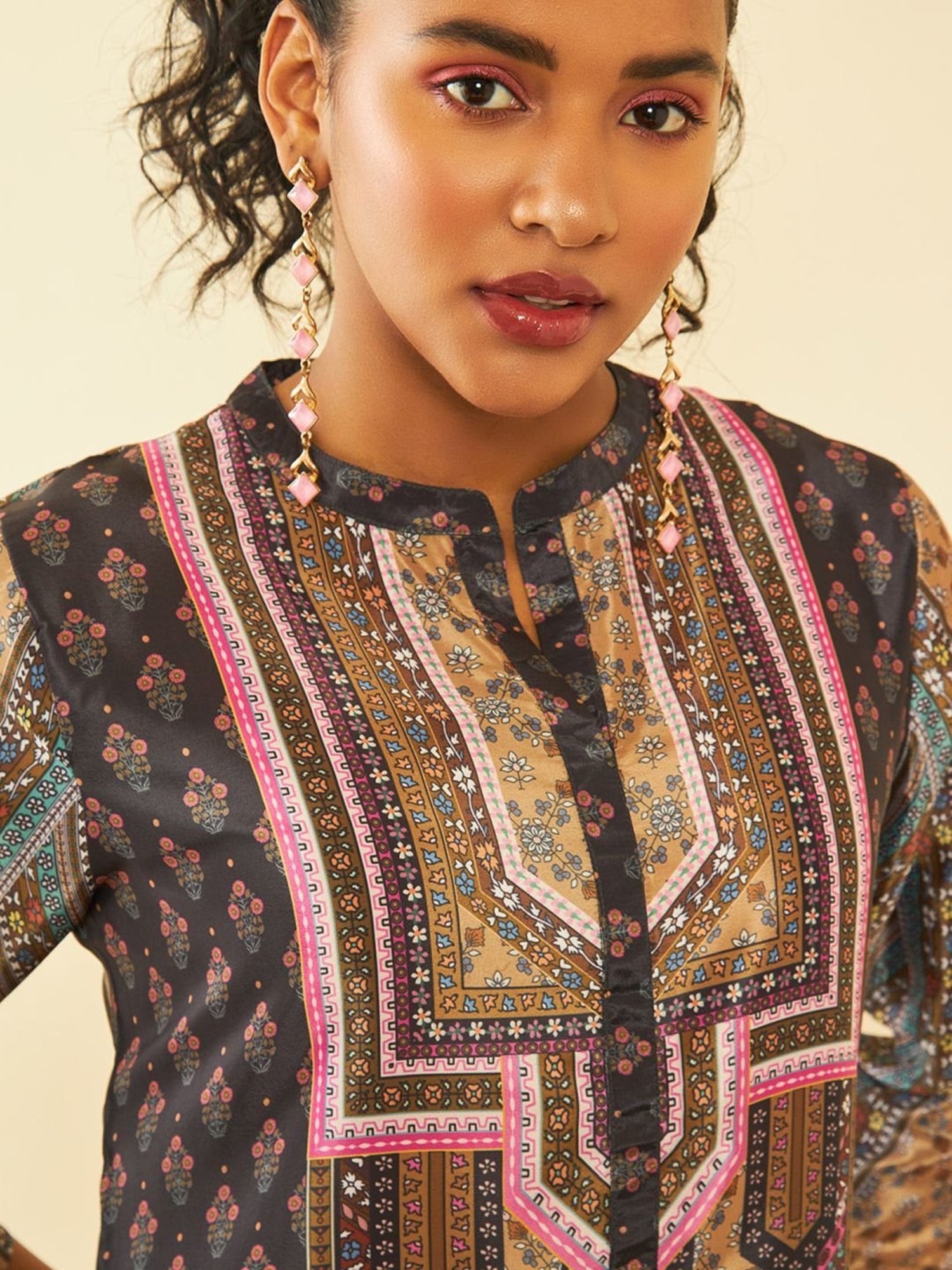 Soch Black Muslin Blend Floral Print Tunic