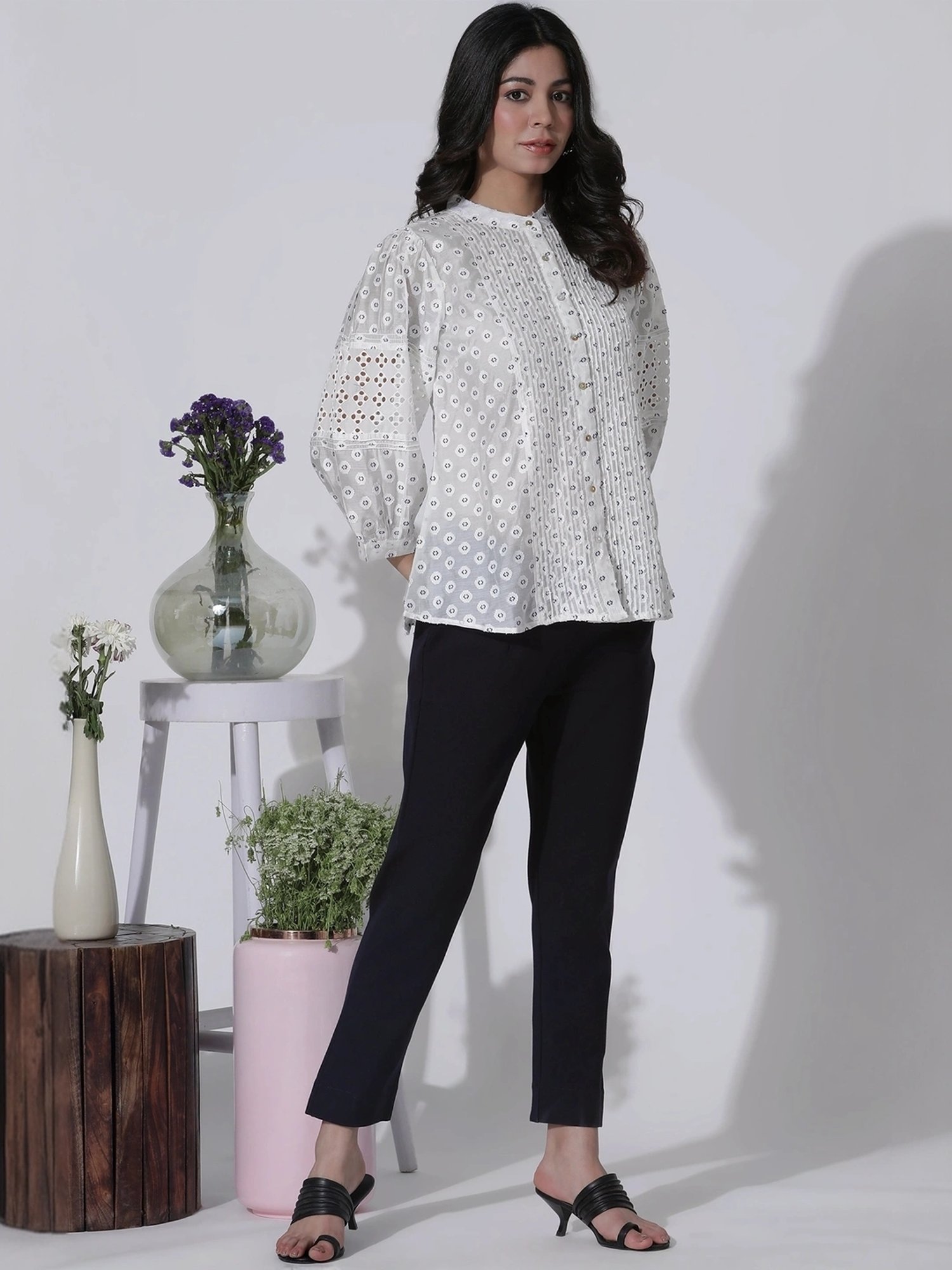 W White Embroidered Top