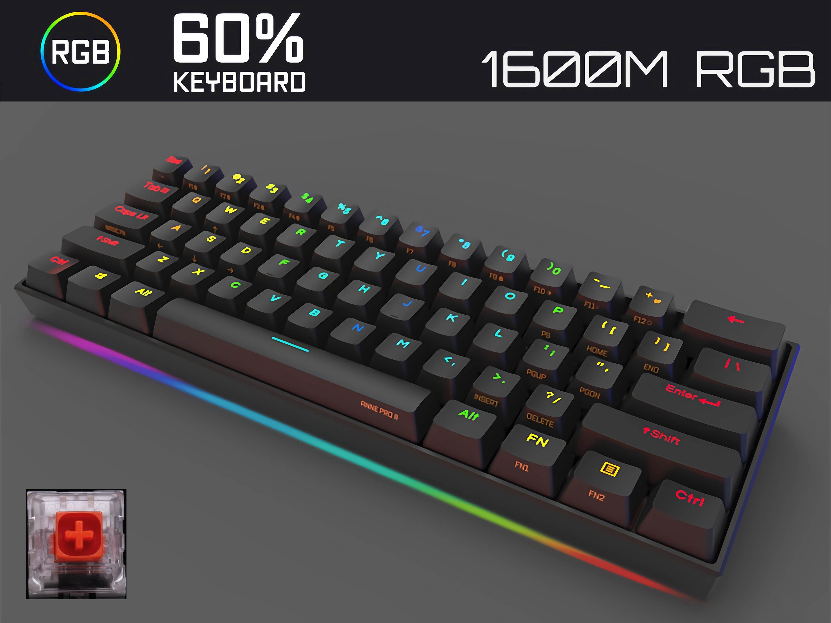 Anne Pro 2 Mechanical Keyboard 60% RGB Wired/ Wireless Gaming Keyboard Mac Bluetooth 4.0 PBT Type-c Kailh BOX Red Switch - Black