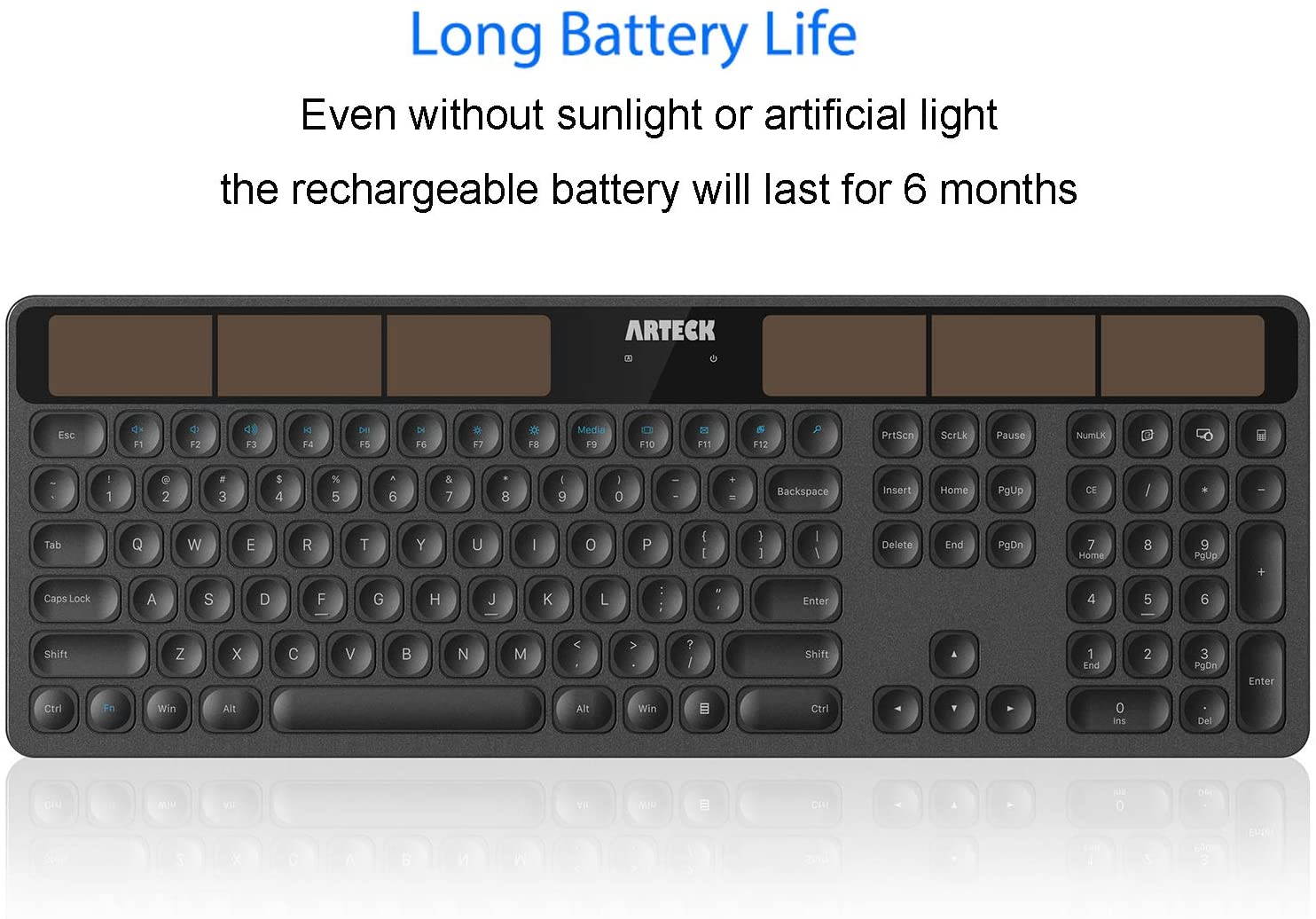 2.4G Wireless Keyboard Stainless Steel Ultra Slim Full Size Keyboard with Numeric Keypad for Computer/Desktop/PC/Laptop/Surface/Smart TV and Windows 10/8/ 7 Built in Rechargeable Battery