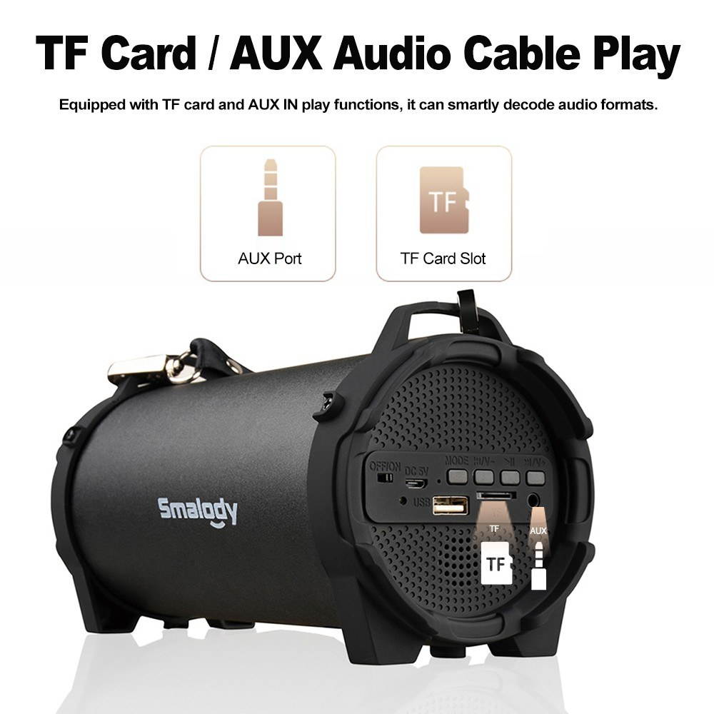 Smalody SL-10 Wireless Bluetooth Speaker Outdoor Soundbox 10W Stereo Bass Subwoofer Support FM Radio TF U Drive AUX IN w/ Mic Webbing Strap