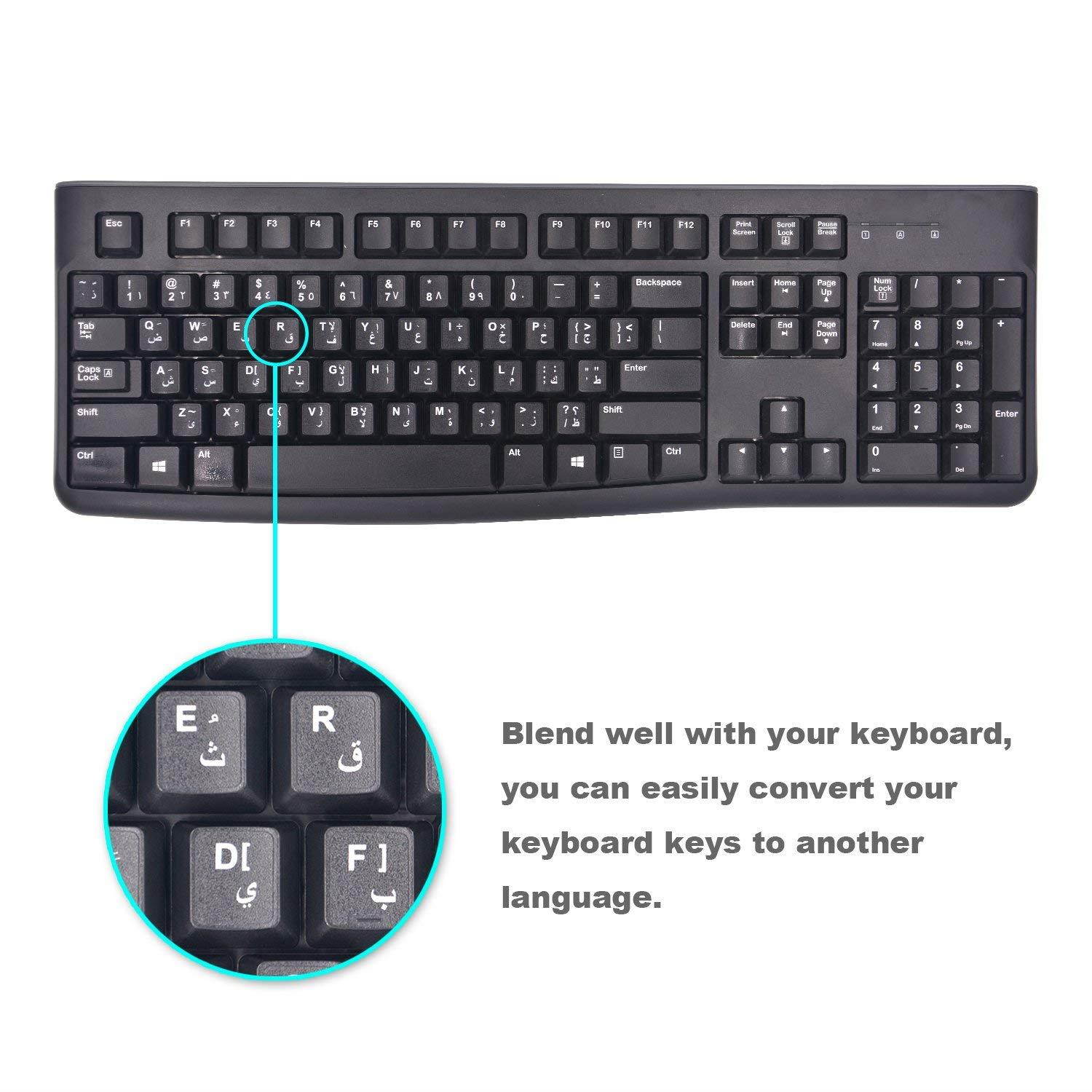 [2PCS PACK] FORITO Arabic Keyboard Stickers, Arabic Keyboard Stickers Black Background with White Lettering for Computer (Arabic)