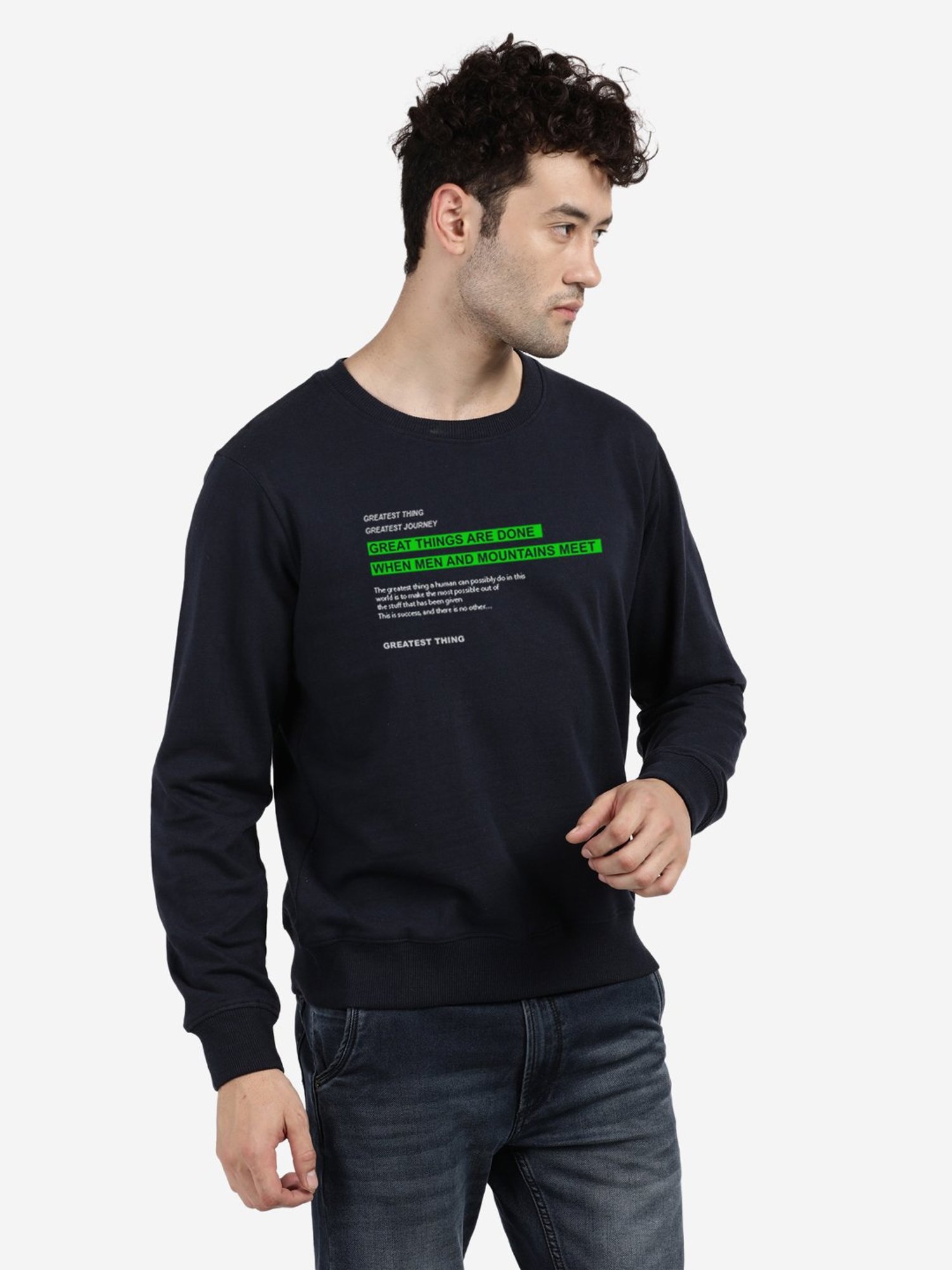 BLACK RADIO Navy Regular Fit Round Neck Printed Sweatshirt