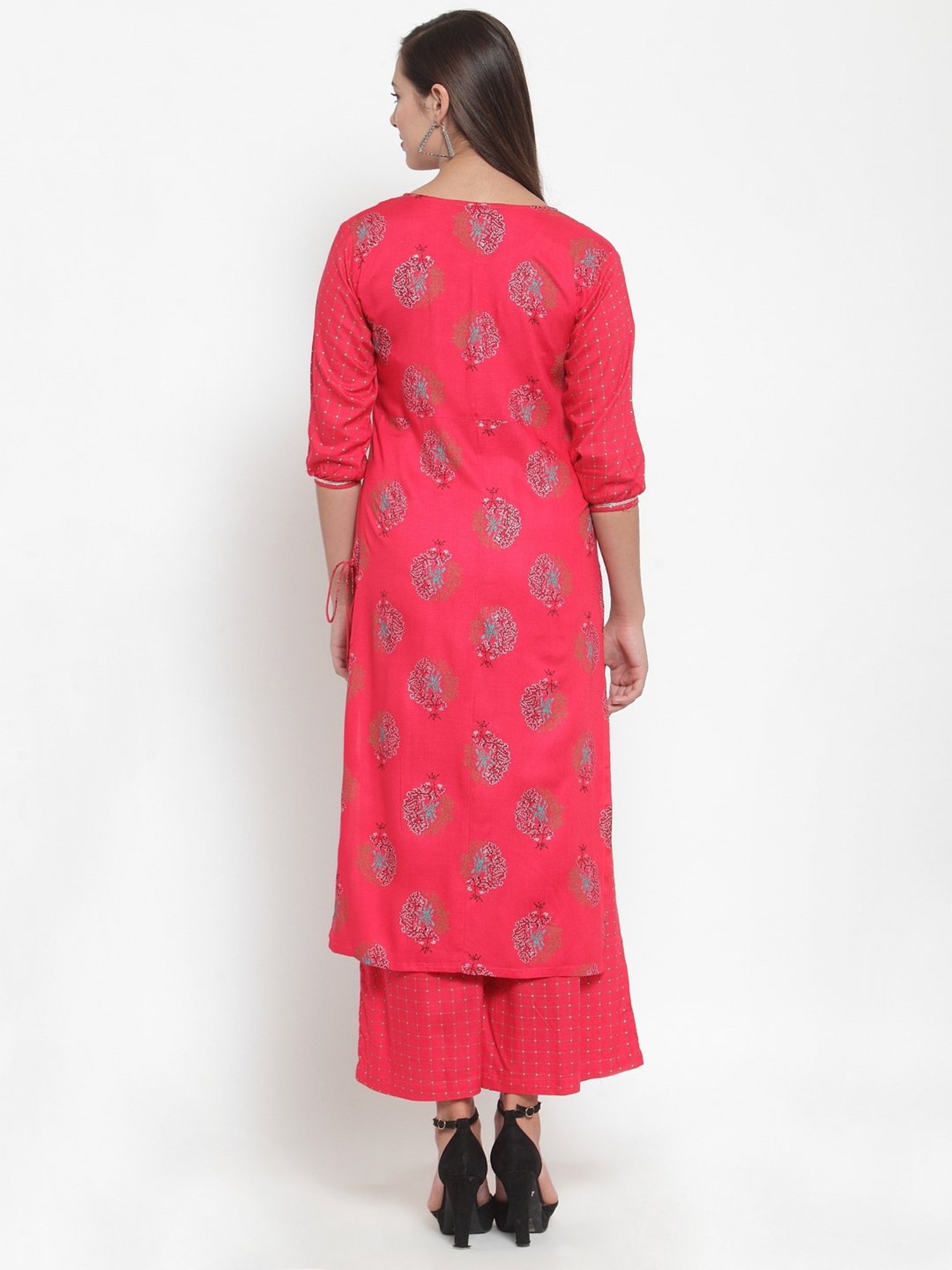 Indibelle Fuchsia Floral Print Straight Kurta