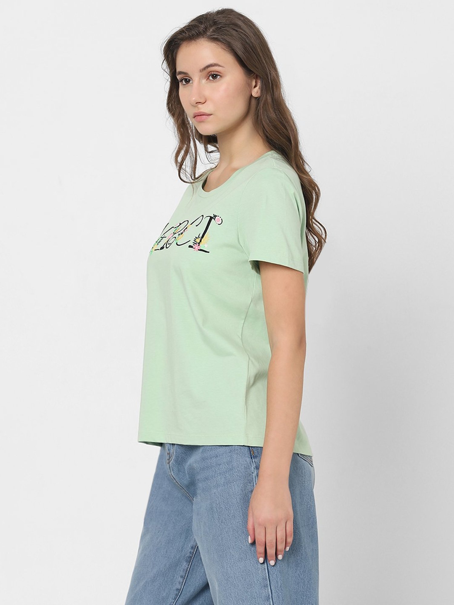 Vero Moda Sage Green Cotton Embroidered T-Shirt