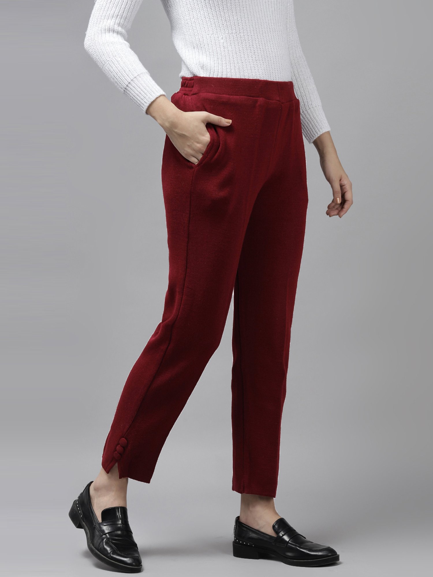 Cayman Maroon Mid Rise Trousers
