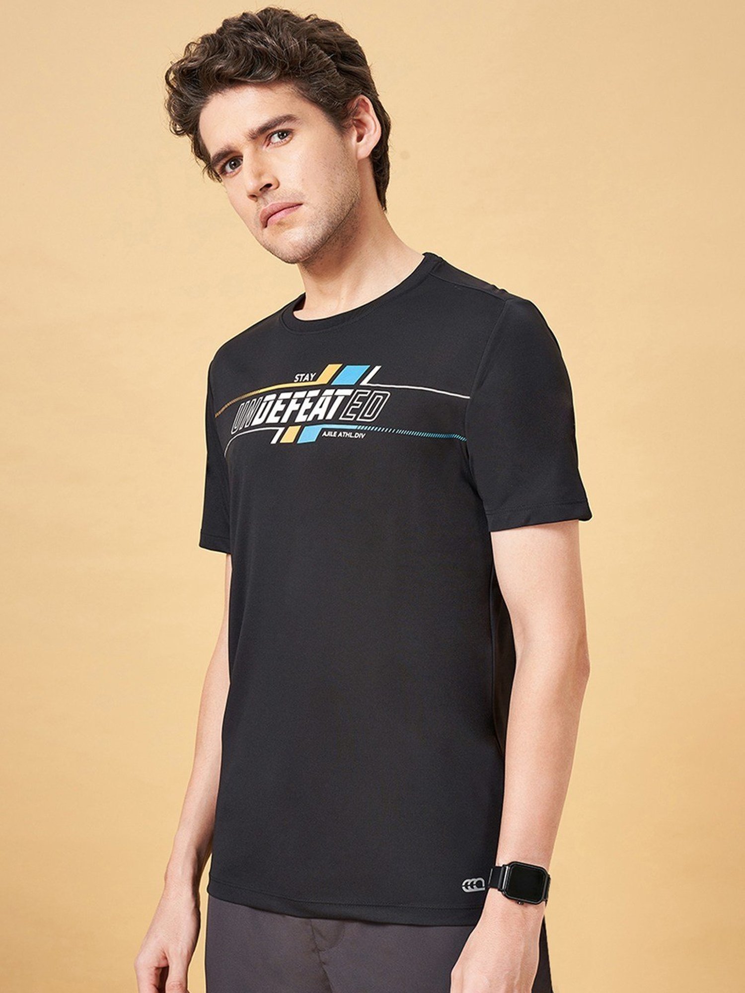 Ajile by Pantaloons Jet Black Slim Fit Printed T-Shirt