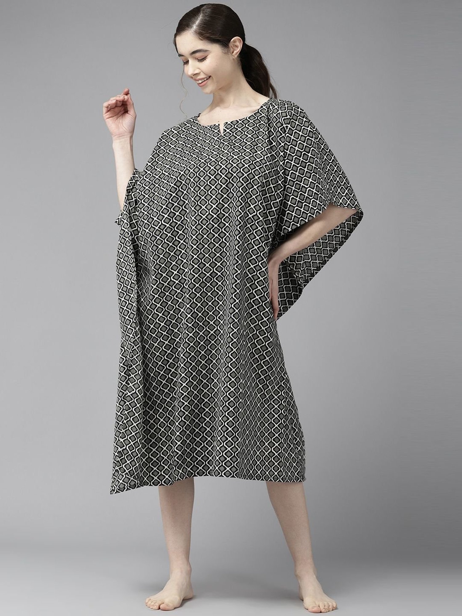 Prakrti Black Cotton Printed Kaftan