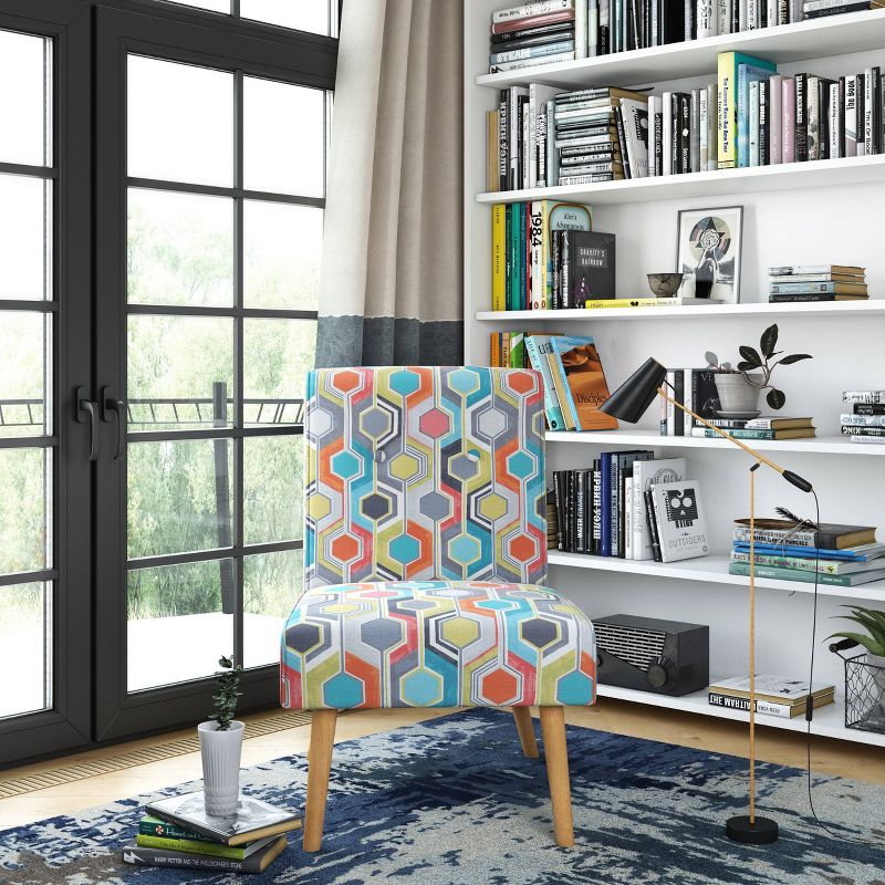 Webster Button Tufted Armless Chair Beehive Print Orange - Handy Living