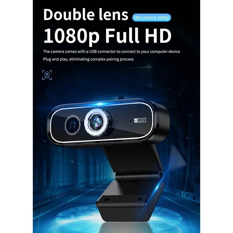Webcam 1080P Webcam with Built-in Microphone for PC Dual Camera USB Plug-And-Play Full HD Camera Webcast Online Course