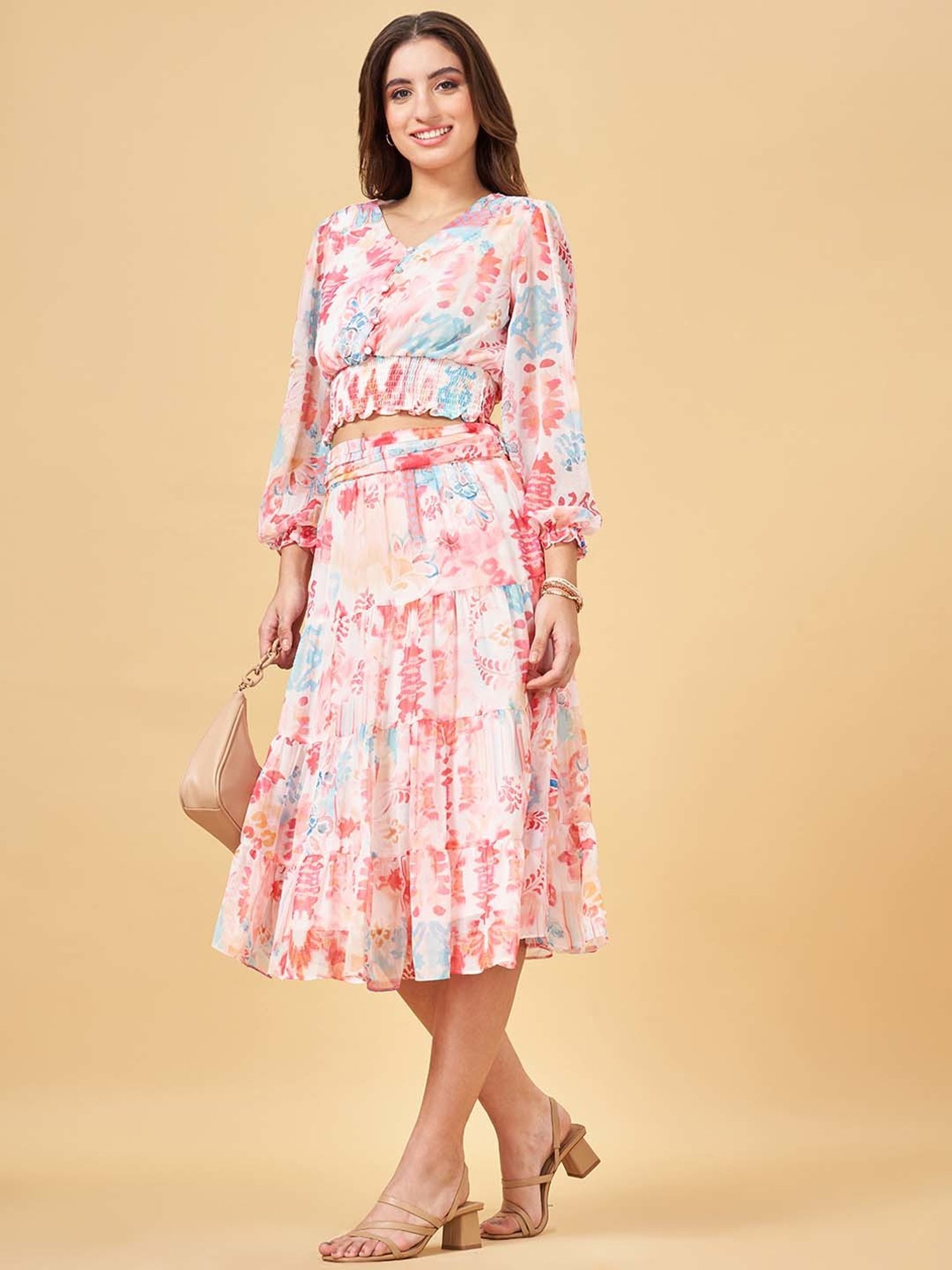 Honey by Pantaloons Pink Printed A-Line Skirt