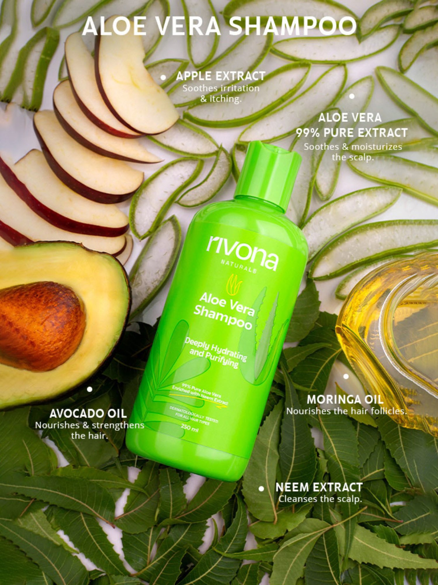 Rivona Naturals Deeply Hydrating and Purifying Aloe Vera Shampoo - 250 ml