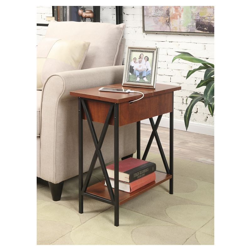 Tucson Flip Top End Table with Charging Station Black/Cherry - Breighton Home