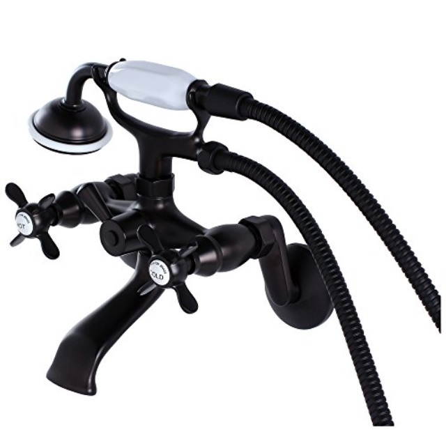 Kingston Brass KS286ORB Essex 3" - 9" Adjustable Centers Wall Mount Clawfoot Tub Filler with Hand Shower, Oil Rubbed Bronze